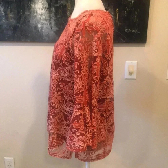 NY Collection Abstract Floral Sheer 3/4 Sleeves Blouse-Size L - Picture 2 of 11